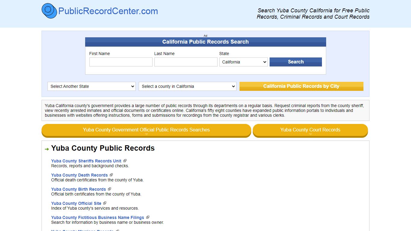 Yuba County California Free Public Records - Court Records - Criminal ...