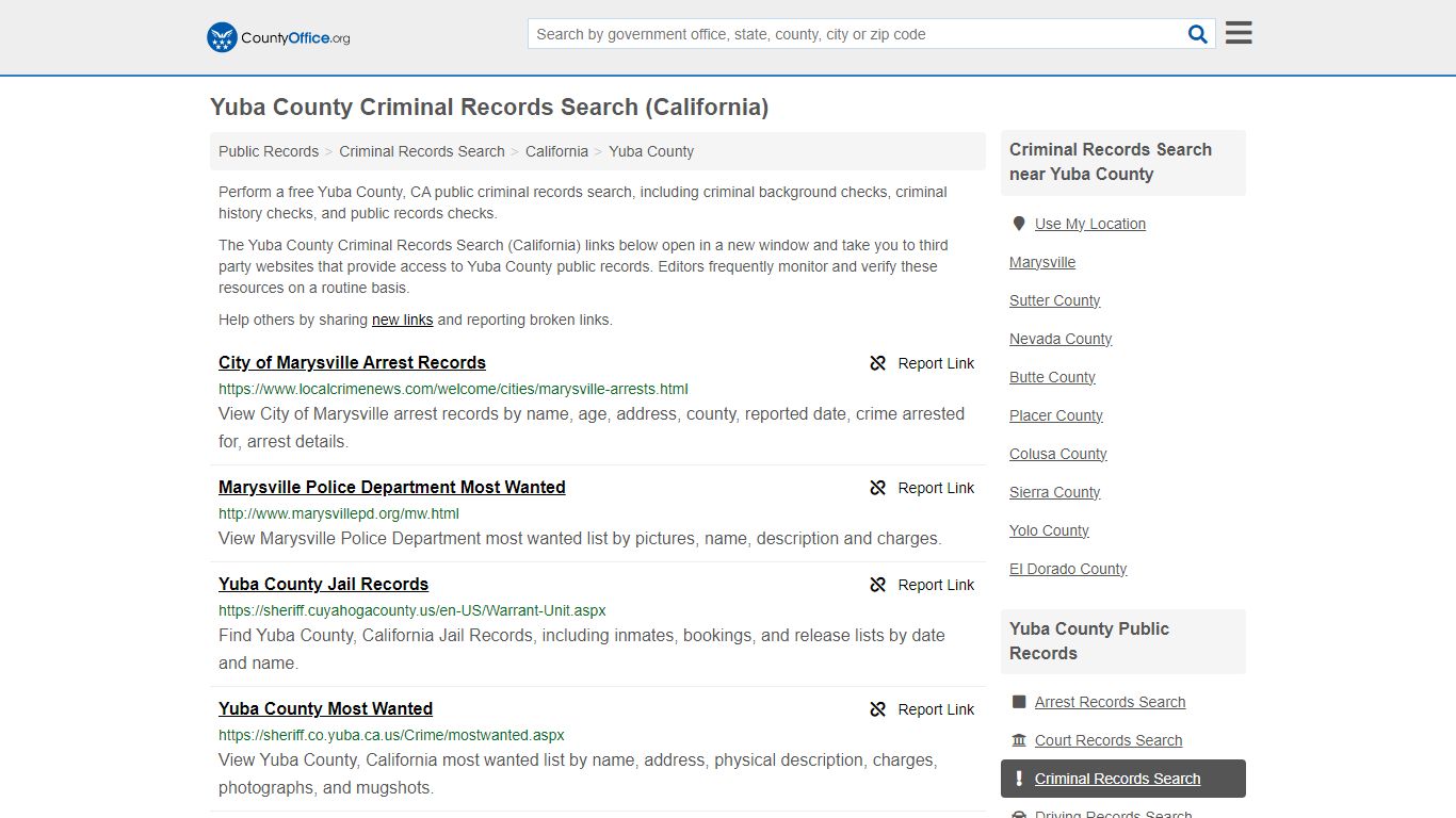 Yuba County Criminal Records Search (California) - County Office