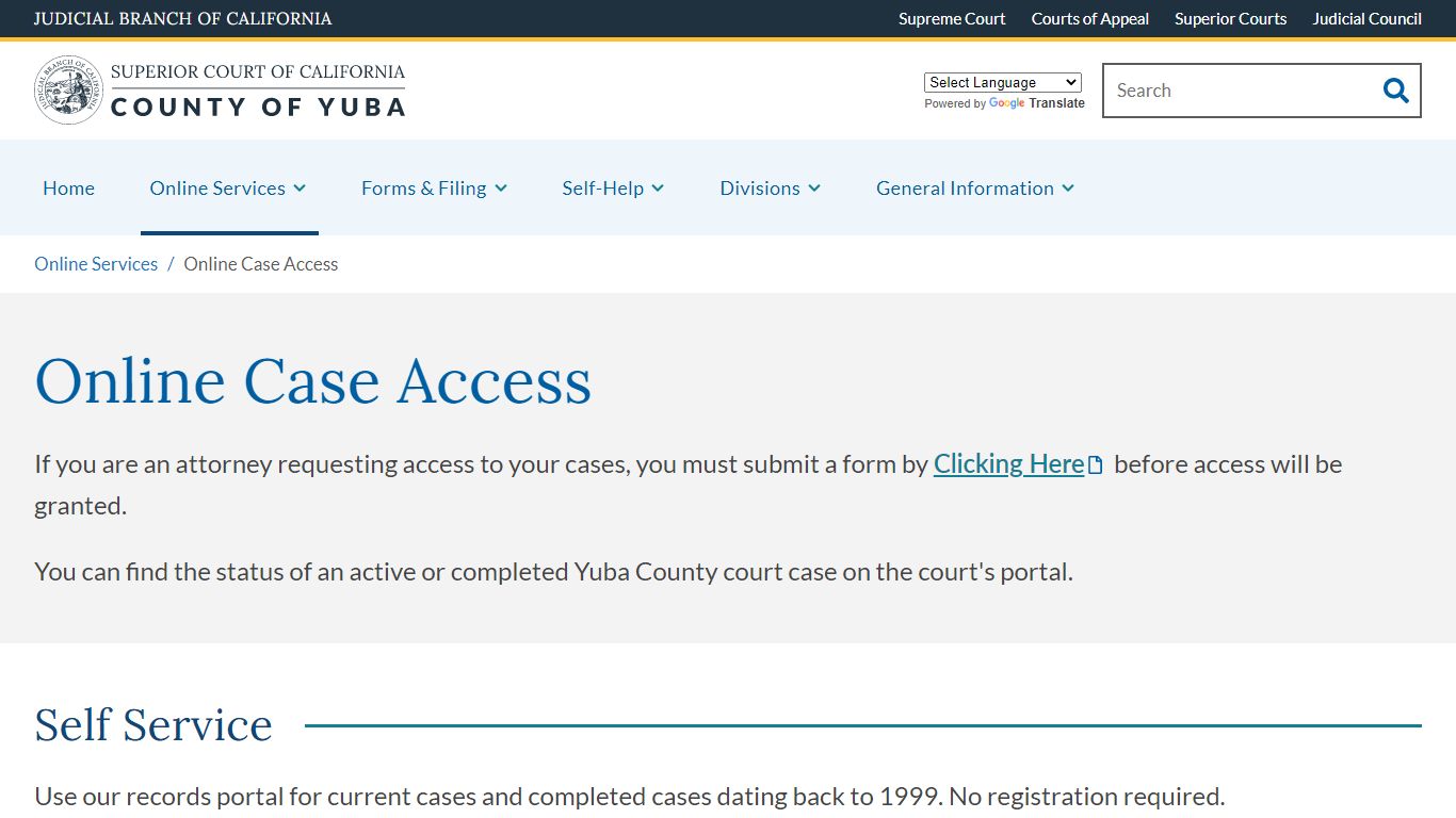 Online Case Access | Superior Court of California | County of Yuba